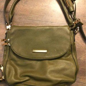 Poppy & Peonies leather green crossbody handbag